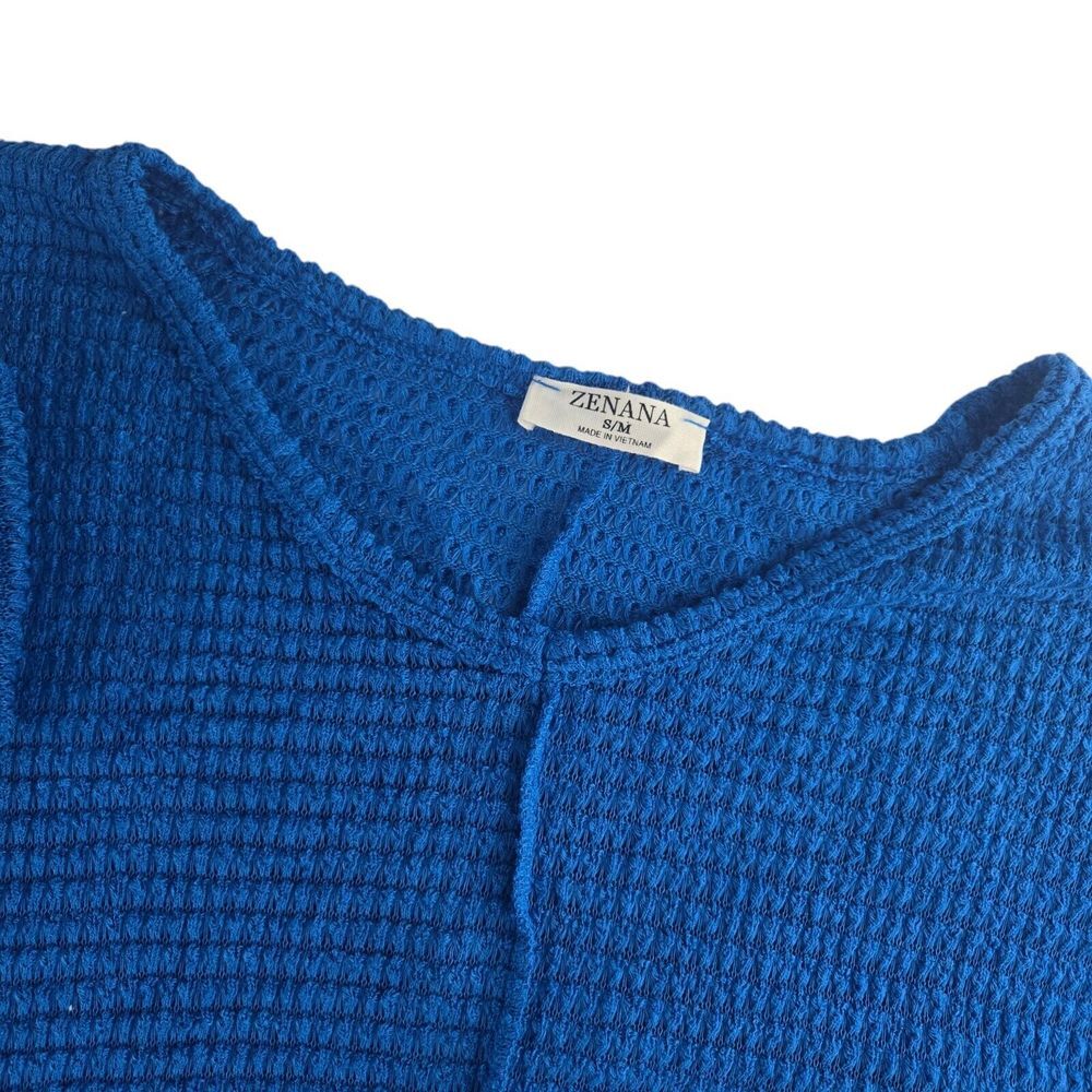 Zenana On tHe Way Up HT-2189D6 Womens S/M‎ Blue 3/4 Sleeve Jacquard Sweater